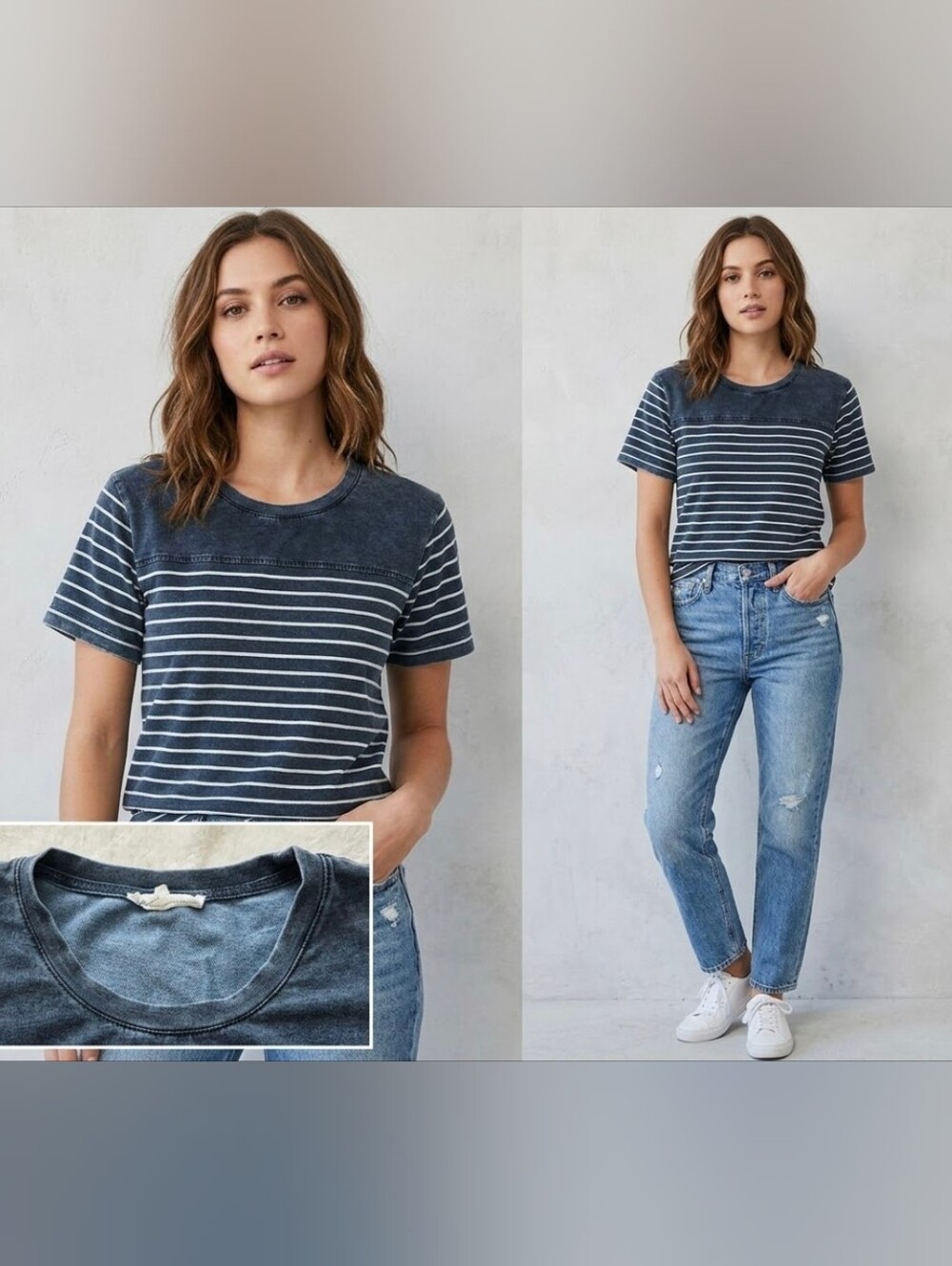 Jane + Delancey Denim French Terry Nolan Tee Size M Medium Striped Knit Blouse